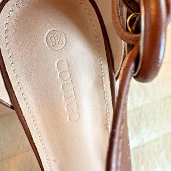 Coutgo women's Block Chunky Heels Brown T Strap  Shoes - Picture 3 of 7